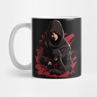 Mom Ninja: Red & Black Pop Art Comic Design - Channel the Power of Maternal Heroes Flat Out! Mug